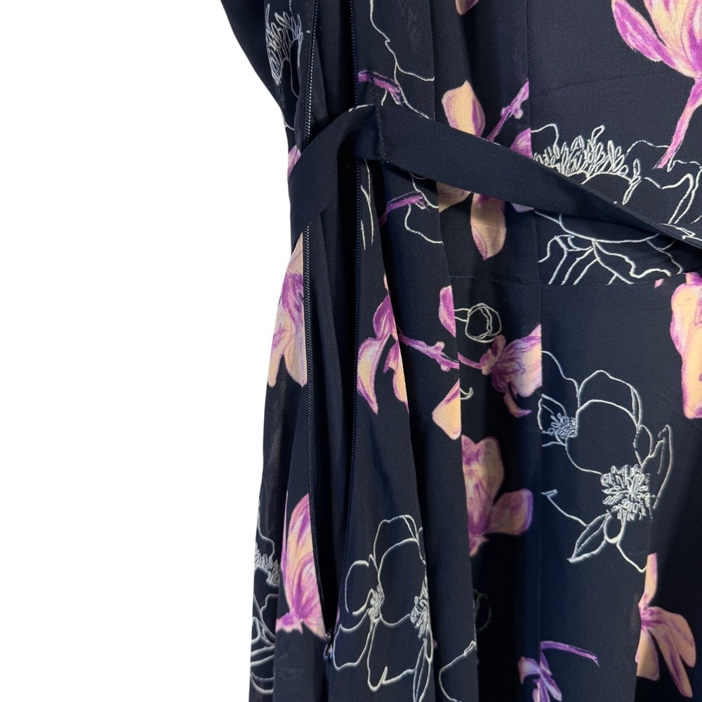 Club Monaco Silk Floral Handkerchief Hem Midi Dress Navy Blue Purple‎ Size 4 - Picture 11 of 15